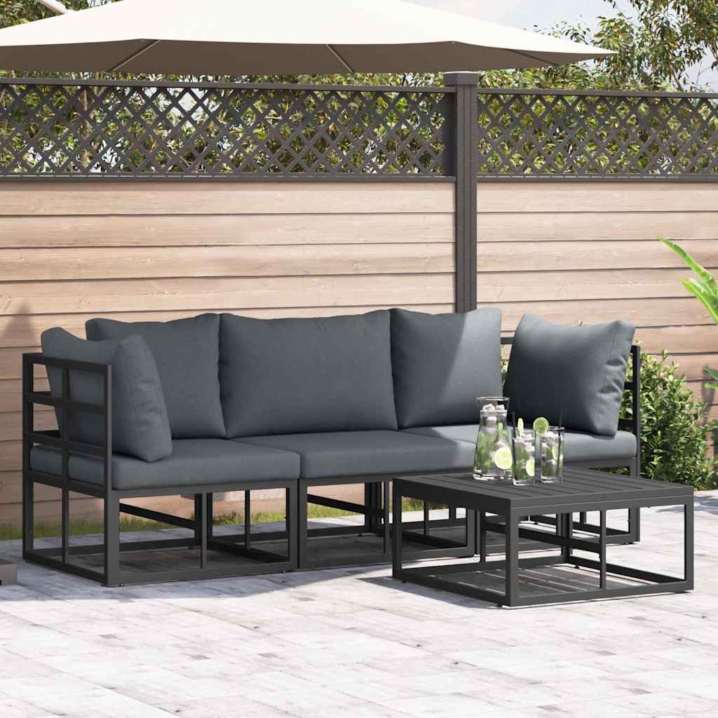 Garten-Sofa-Set mit Kissen 4 pcs Schwarz Aluminium