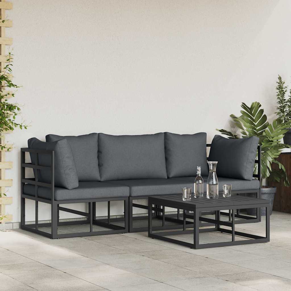 Garten-Sofa-Set mit Kissen 4 pcs Schwarz Aluminium