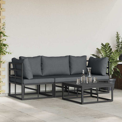 Garten-Sofa-Set mit Kissen 4 pcs Schwarz Aluminium