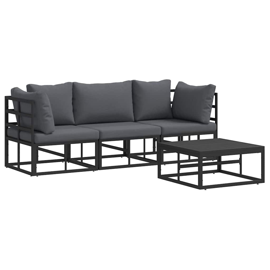 Garten-Sofa-Set mit Kissen 4 pcs Schwarz Aluminium