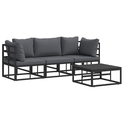 Garten-Sofa-Set mit Kissen 4 pcs Schwarz Aluminium