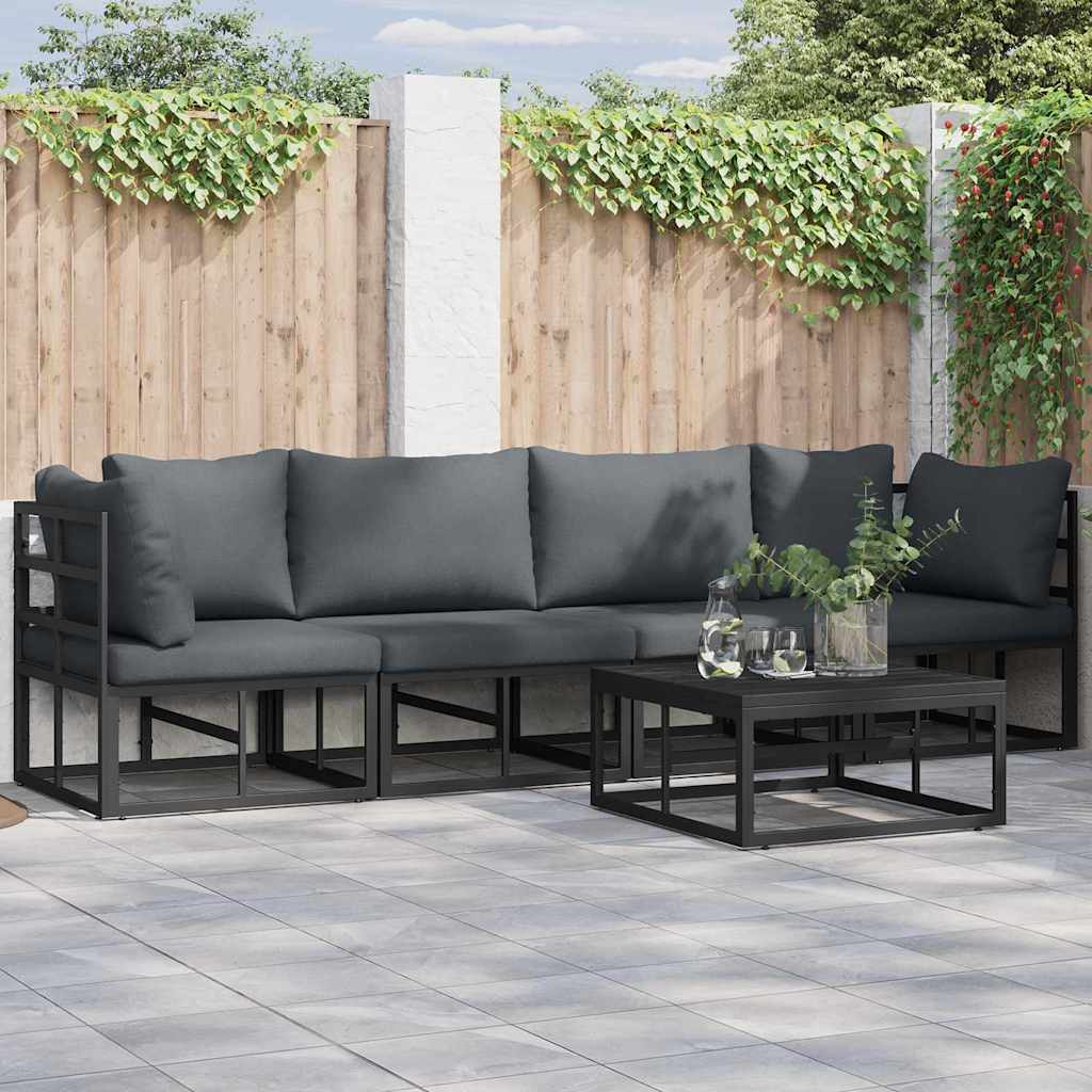 Garten-Sofa-Set mit Kissen 4 pcs Schwarz Aluminium
