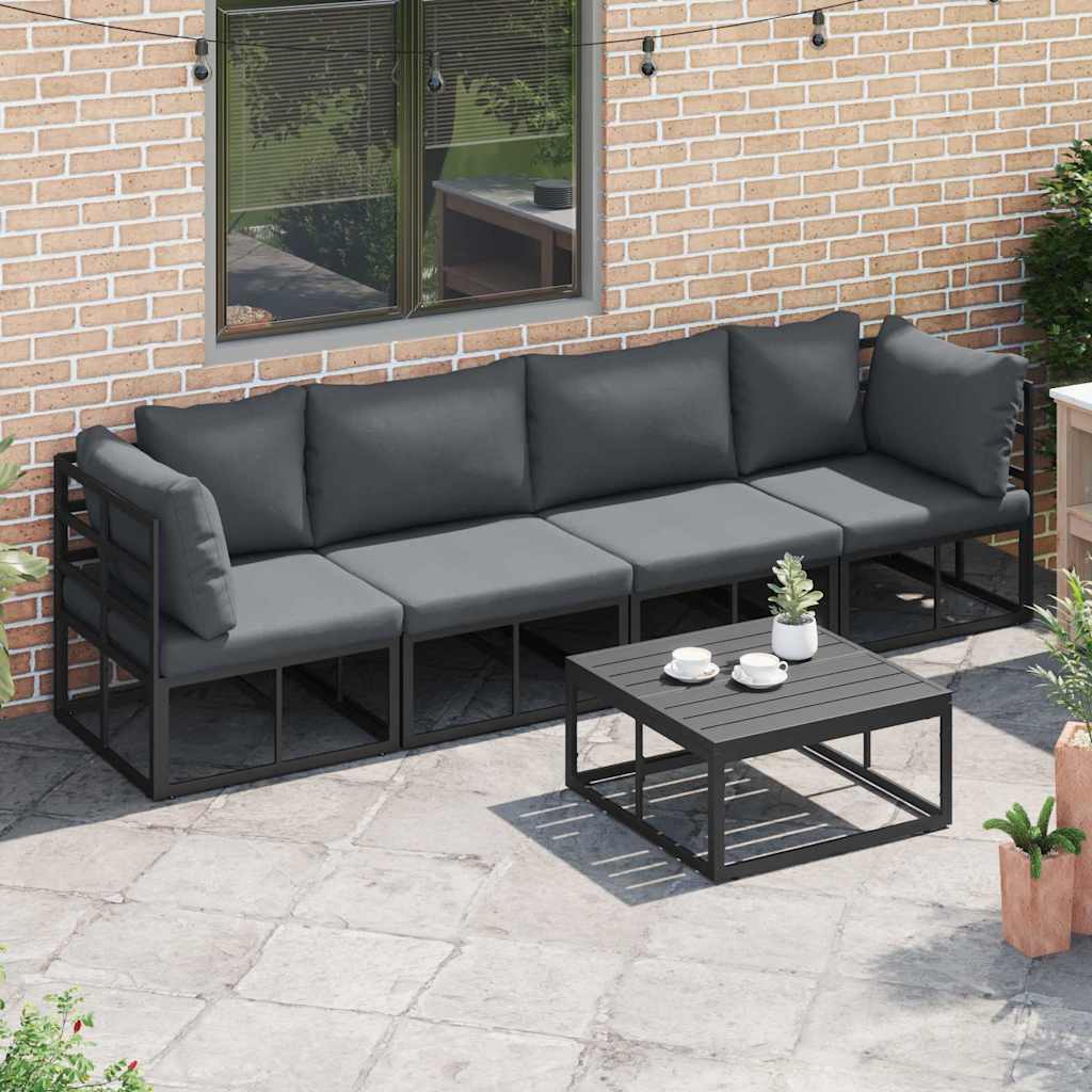 Garten-Sofa-Set mit Kissen 4 pcs Schwarz Aluminium