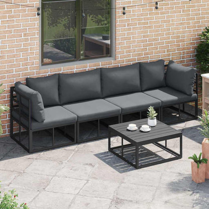 Garten-Sofa-Set mit Kissen 4 pcs Schwarz Aluminium