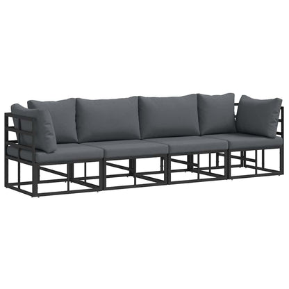 Garten-Sofa-Set mit Kissen 4 pcs Schwarz Aluminium