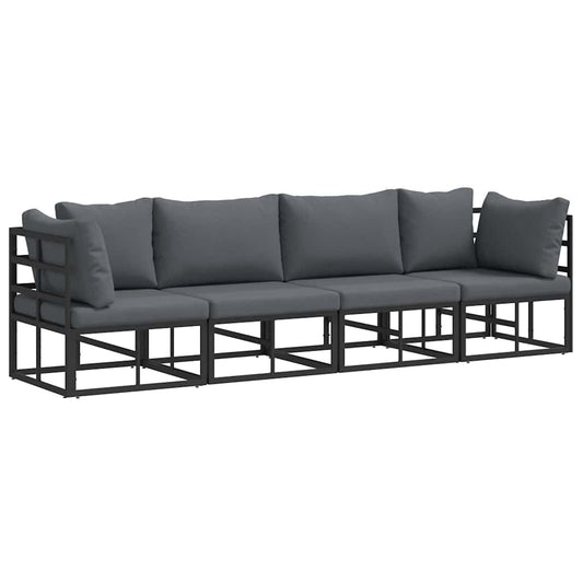 Garten-Sofa-Set mit Kissen 4 pcs Schwarz Aluminium
