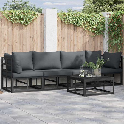Garten-Sofa-Set mit Kissen 5 pcs Schwarz Aluminium