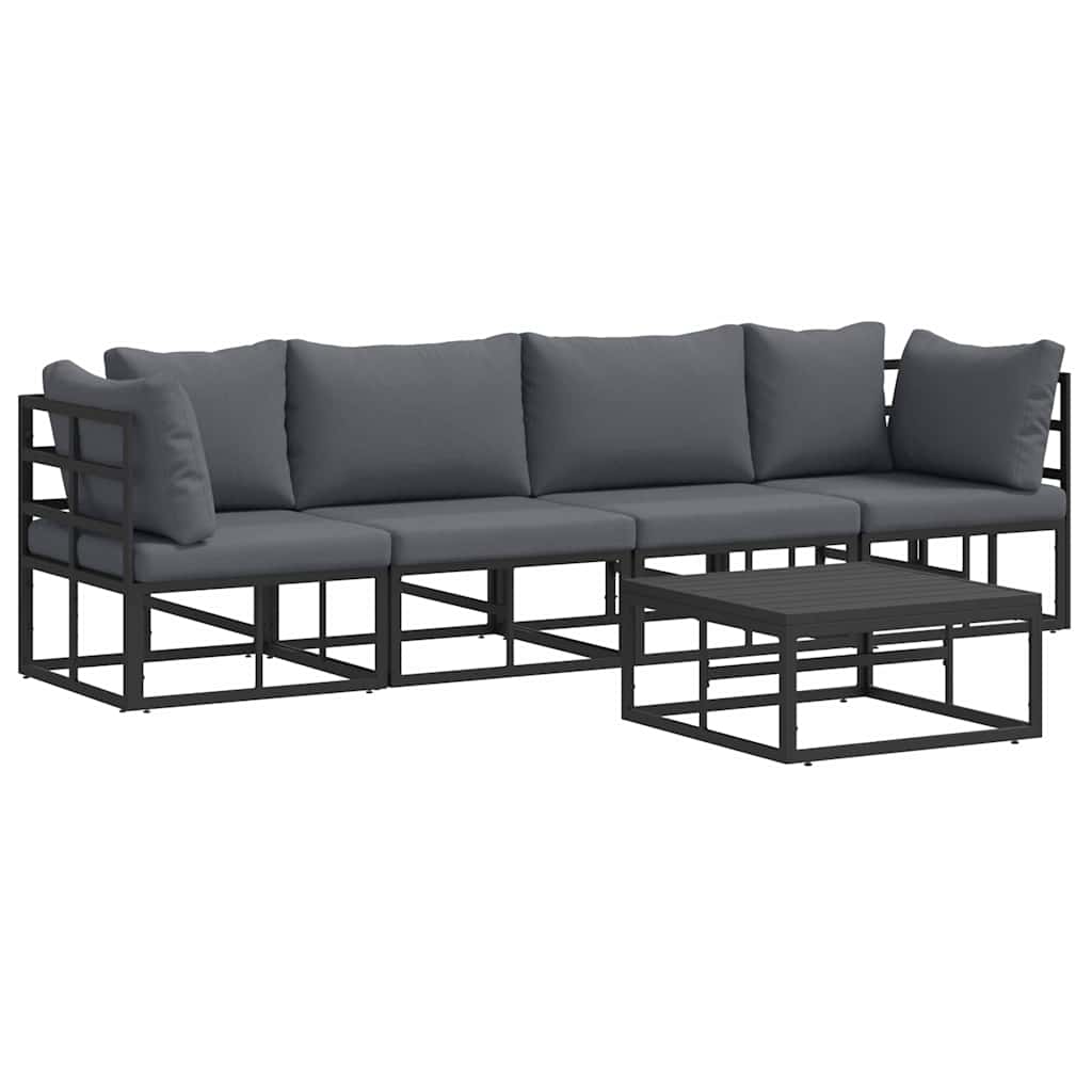 Garten-Sofa-Set mit Kissen 5 pcs Schwarz Aluminium