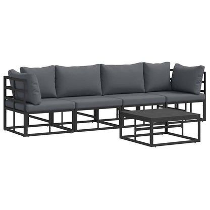 Garten-Sofa-Set mit Kissen 5 pcs Schwarz Aluminium