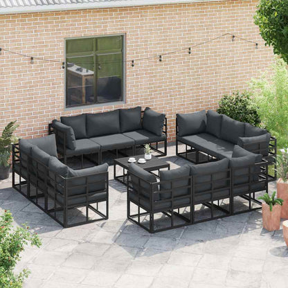 Garten-Sofa-Set mit Kissen 12 pcs Schwarz Aluminium