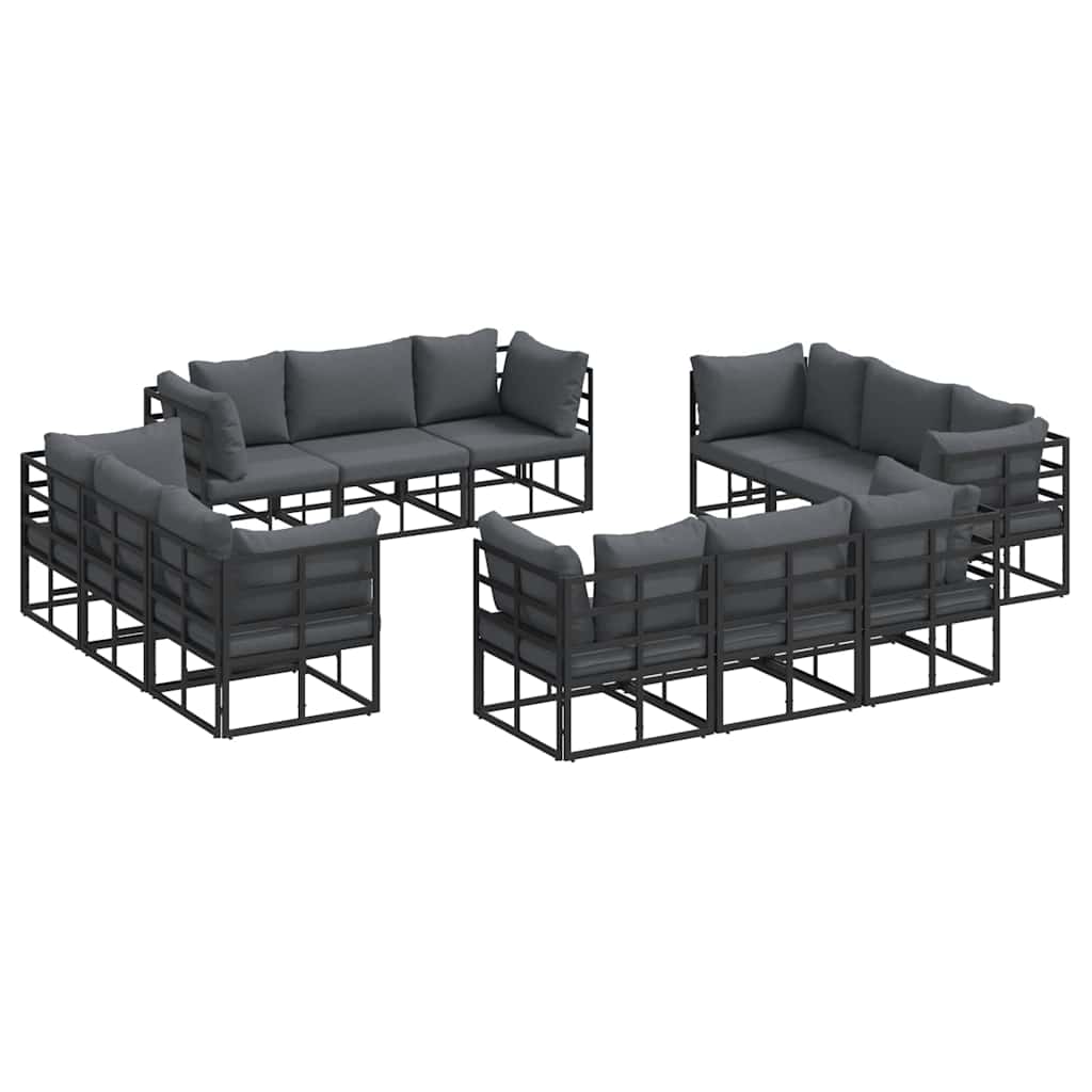 Garten-Sofa-Set mit Kissen 12 pcs Schwarz Aluminium
