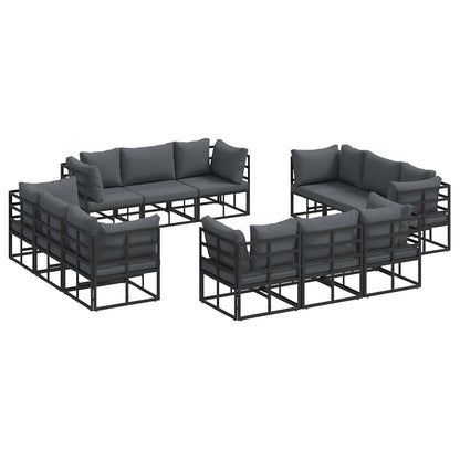 Garten-Sofa-Set mit Kissen 12 pcs Schwarz Aluminium
