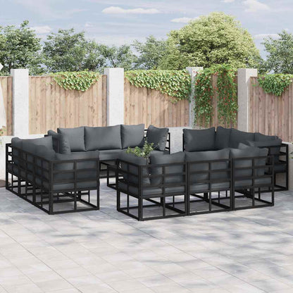 Garten-Sofa-Set mit Kissen 13 pcs Schwarz Aluminium