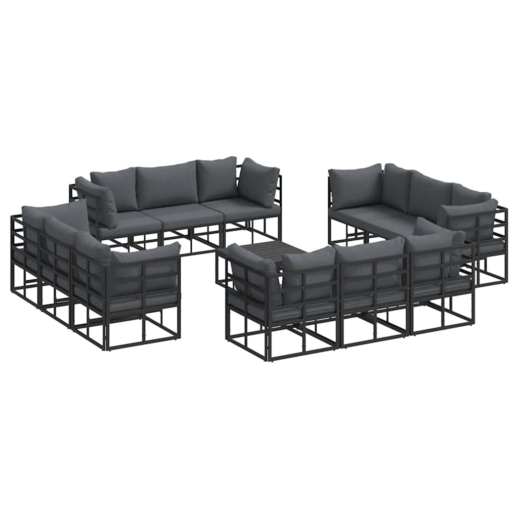 Garten-Sofa-Set mit Kissen 13 pcs Schwarz Aluminium