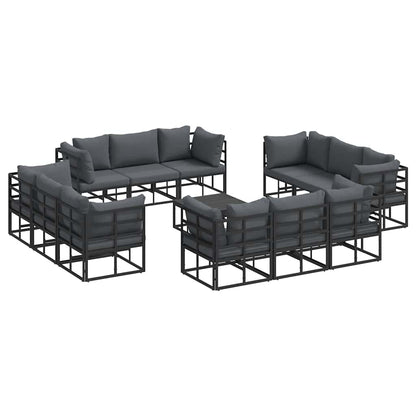Garten-Sofa-Set mit Kissen 13 pcs Schwarz Aluminium