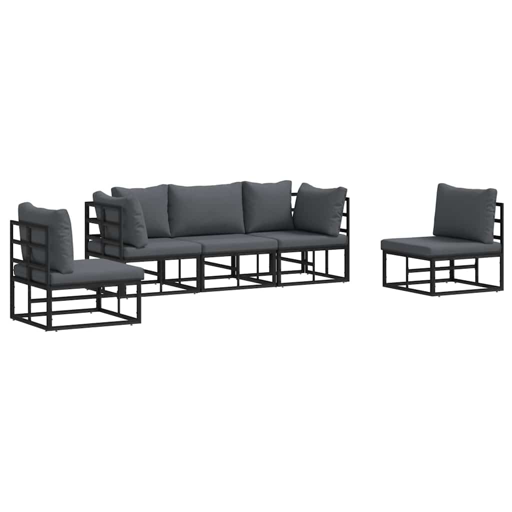 Garten-Sofa-Set mit Kissen 5 pcs Schwarz Aluminium