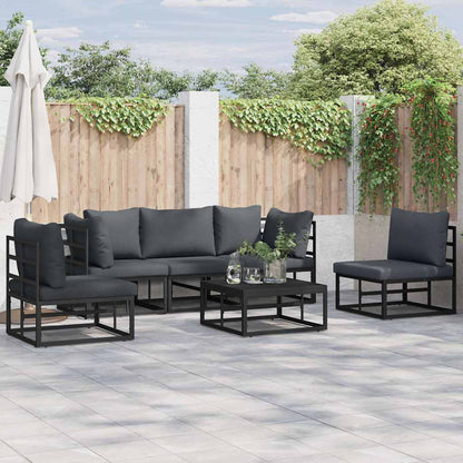 Garten-Sofa-Set mit Kissen 6 pcs Schwarz Aluminium
