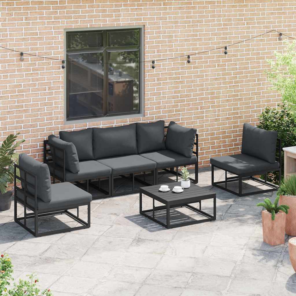 Garten-Sofa-Set mit Kissen 6 pcs Schwarz Aluminium