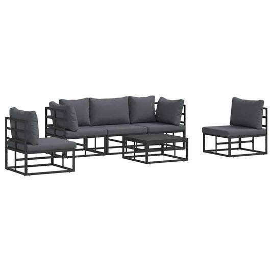 Garten-Sofa-Set mit Kissen 6 pcs Schwarz Aluminium