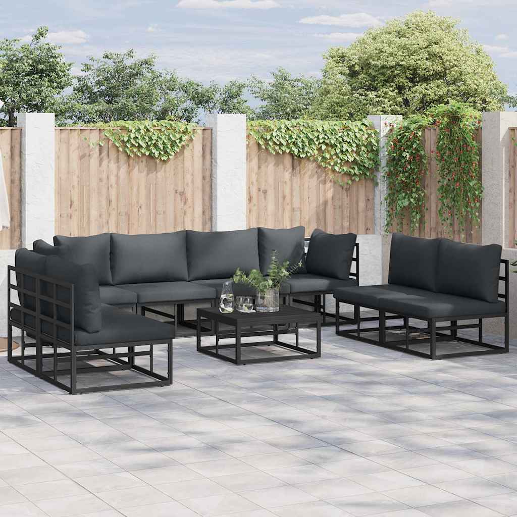 Garten-Sofa-Set mit Kissen 8 pcs Schwarz Aluminium