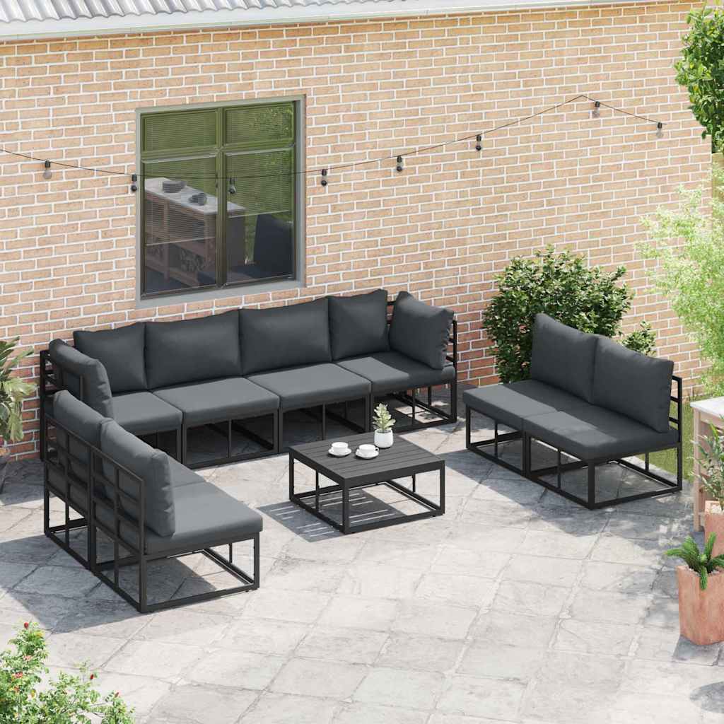 Garten-Sofa-Set mit Kissen 9 pcs Schwarz Aluminium