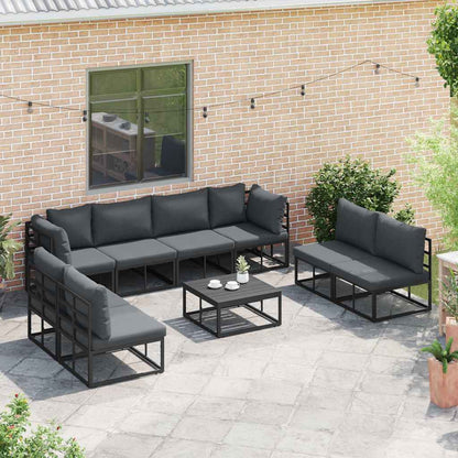 Garten-Sofa-Set mit Kissen 9 pcs Schwarz Aluminium