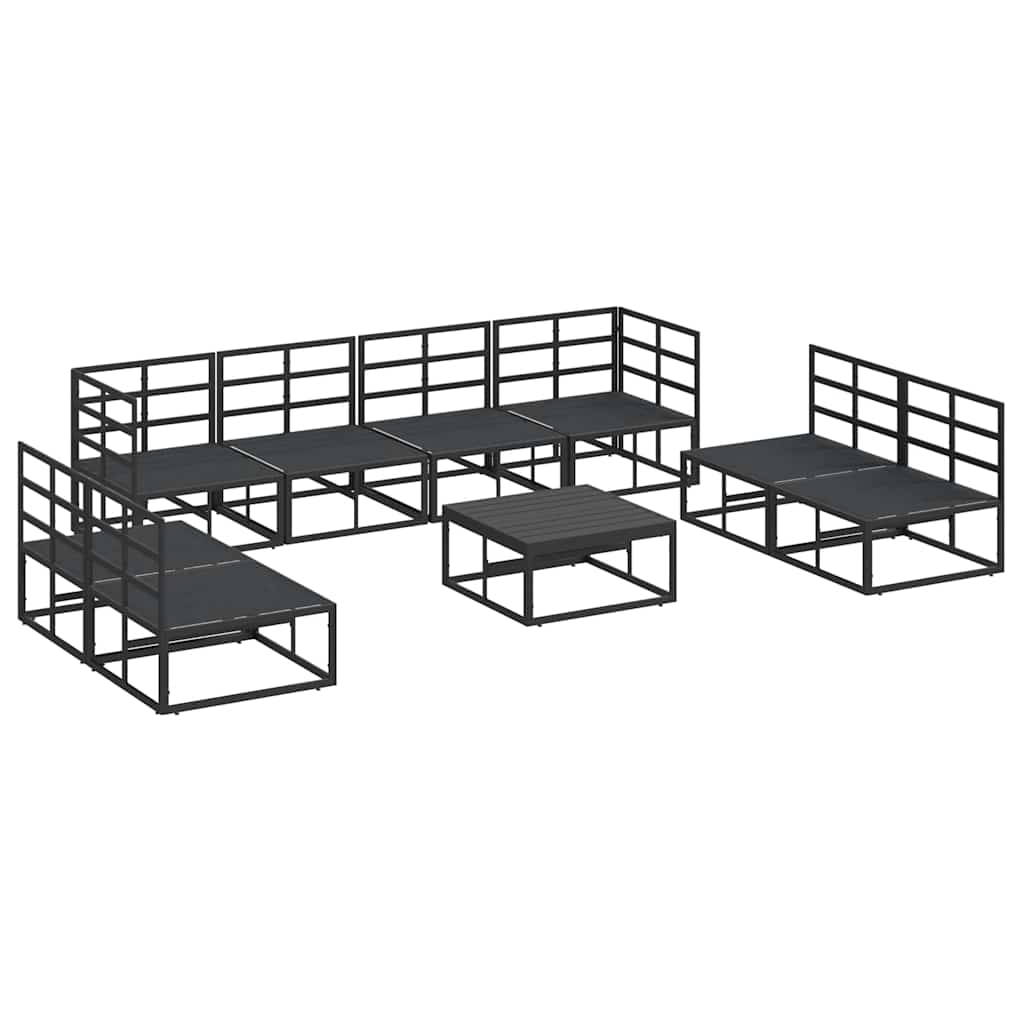 Garten-Sofa-Set mit Kissen 9 pcs Schwarz Aluminium