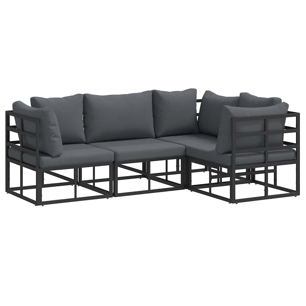 Garten-Sofa-Set mit Kissen 4 pcs Schwarz Aluminium