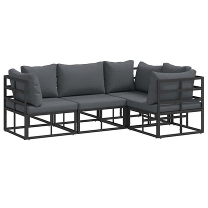 Garten-Sofa-Set mit Kissen 4 pcs Schwarz Aluminium