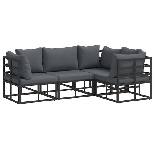 Garten-Sofa-Set mit Kissen 4 pcs Schwarz Aluminium