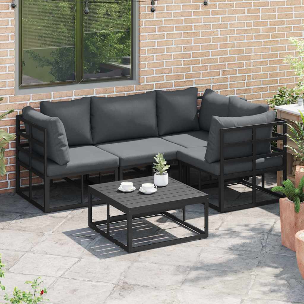 Garten-Sofa-Set mit Kissen 5 pcs Schwarz Aluminium
