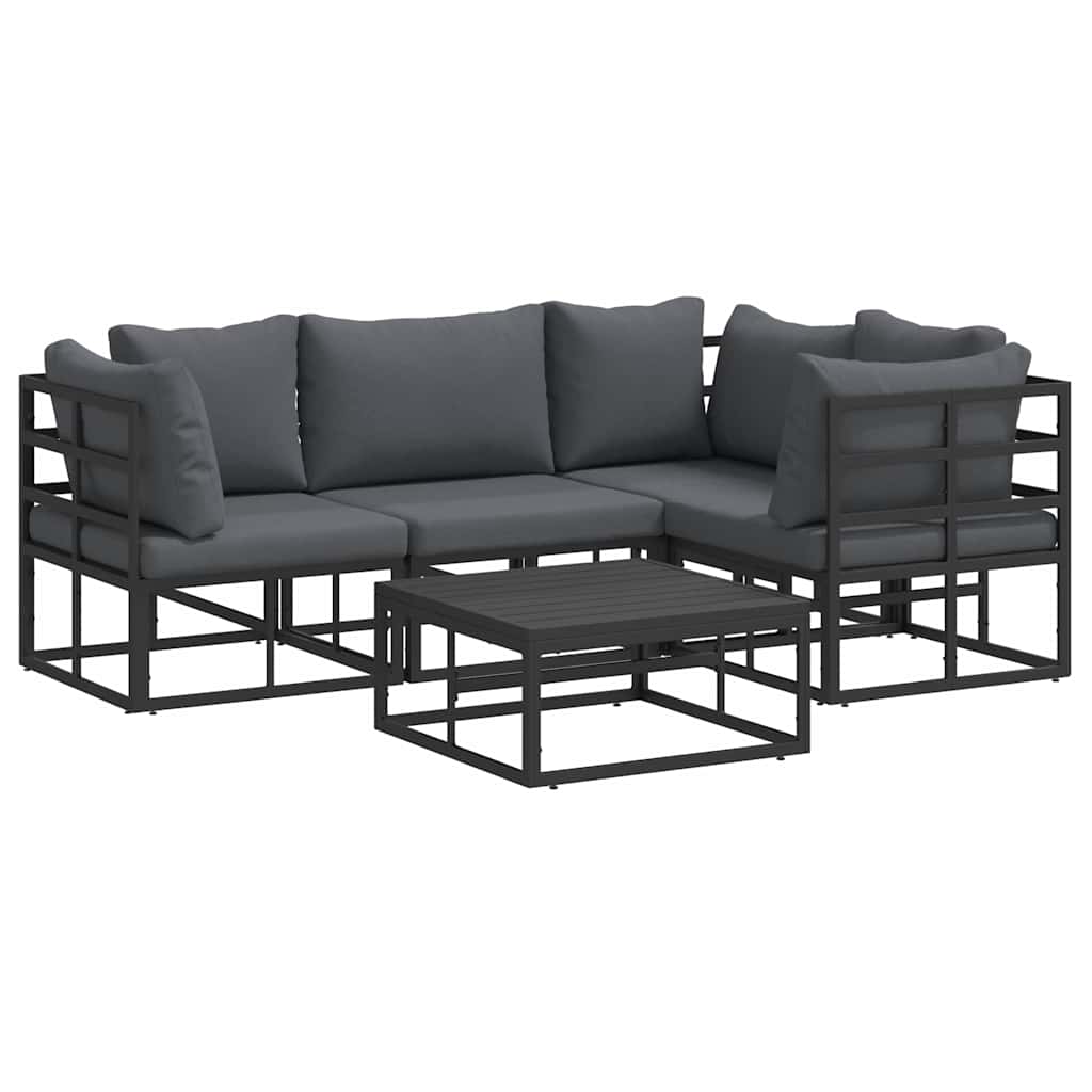 Garten-Sofa-Set mit Kissen 5 pcs Schwarz Aluminium