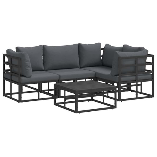 Garten-Sofa-Set mit Kissen 5 pcs Schwarz Aluminium