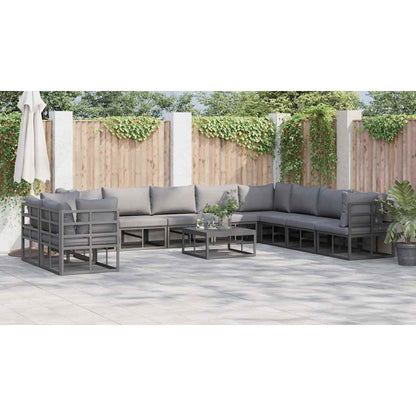 Garten-Sofa-Set mit Kissen 10 pcs Schwarz Aluminium