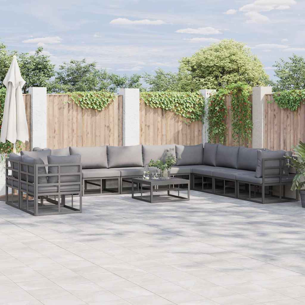 Garten-Sofa-Set mit Kissen 10 pcs Schwarz Aluminium