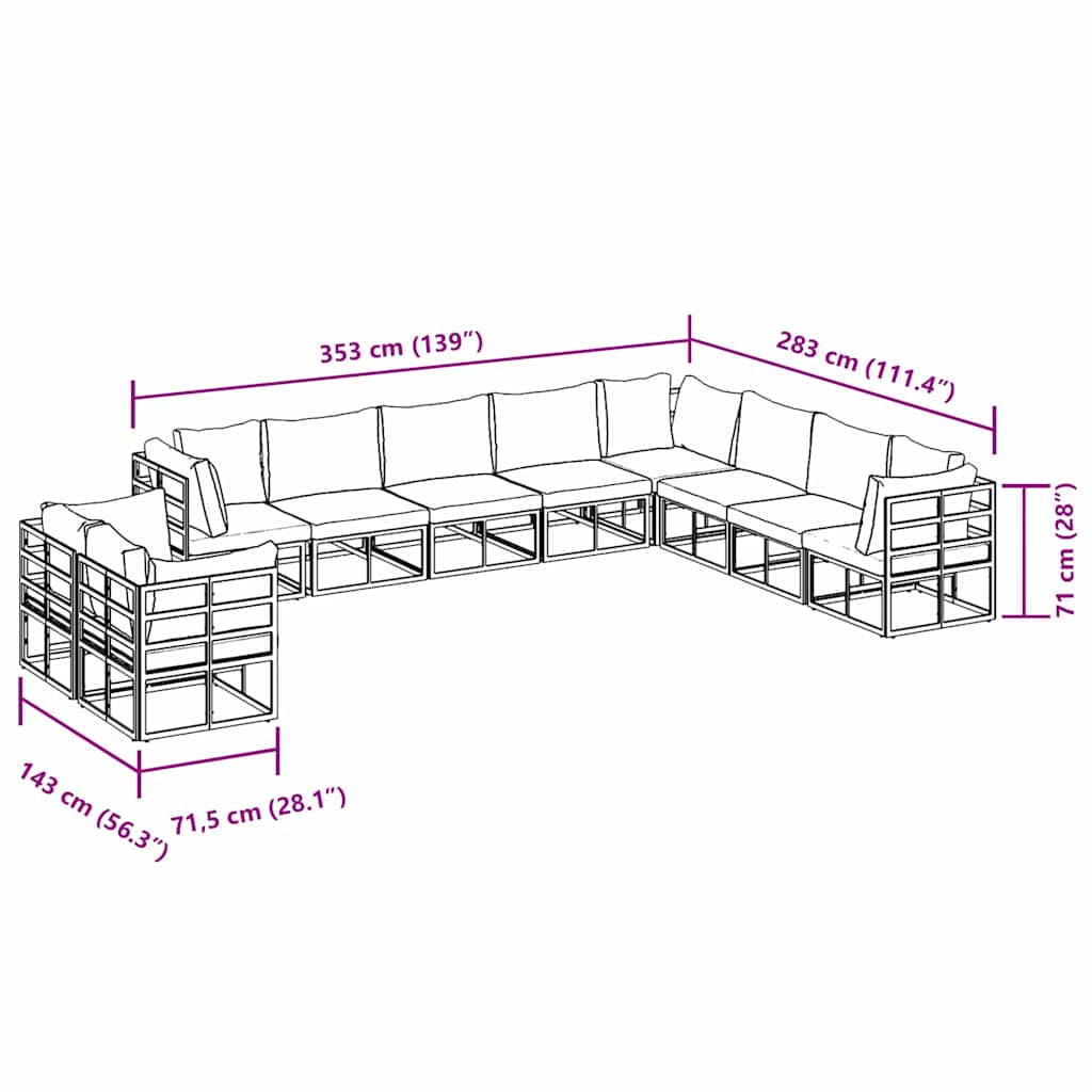 Garten-Sofa-Set mit Kissen 10 pcs Schwarz Aluminium