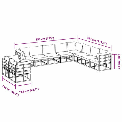 Garten-Sofa-Set mit Kissen 10 pcs Schwarz Aluminium
