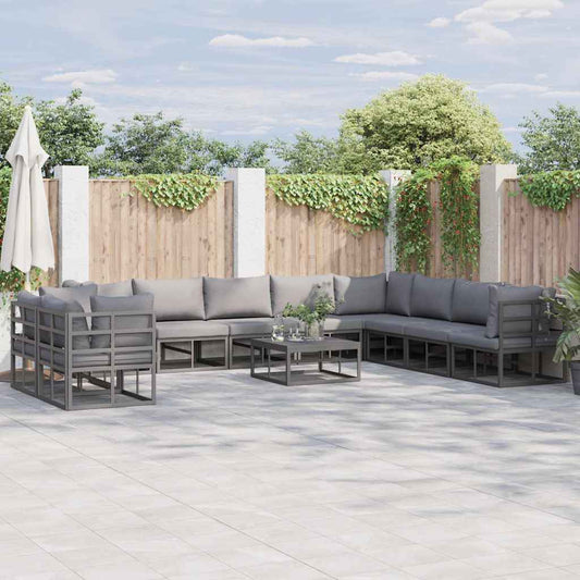 Garten-Sofa-Set mit Kissen 11 pcs Schwarz Aluminium