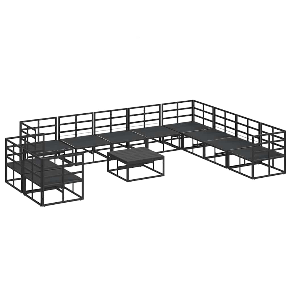 Garten-Sofa-Set mit Kissen 11 pcs Schwarz Aluminium