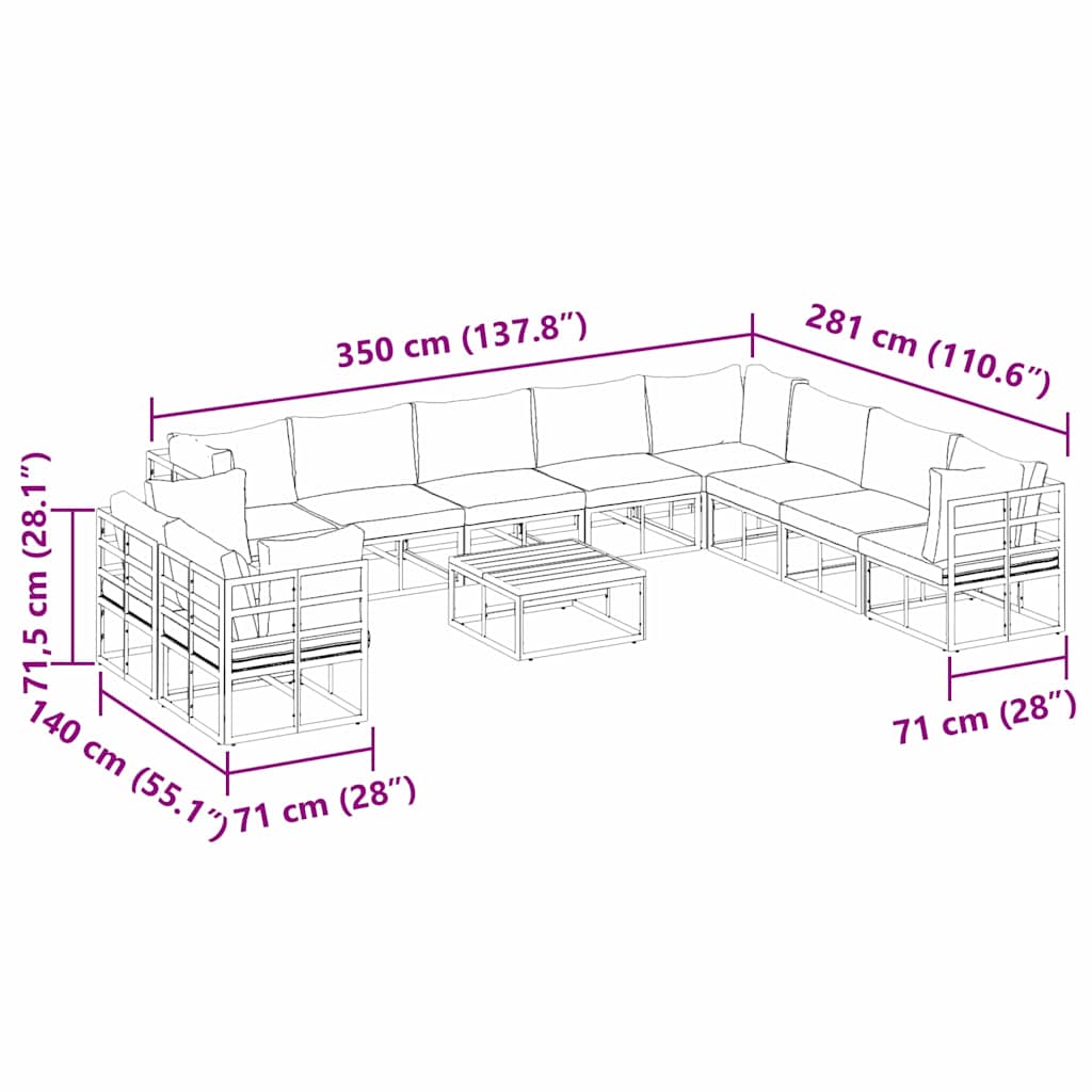 Garten-Sofa-Set mit Kissen 11 pcs Schwarz Aluminium