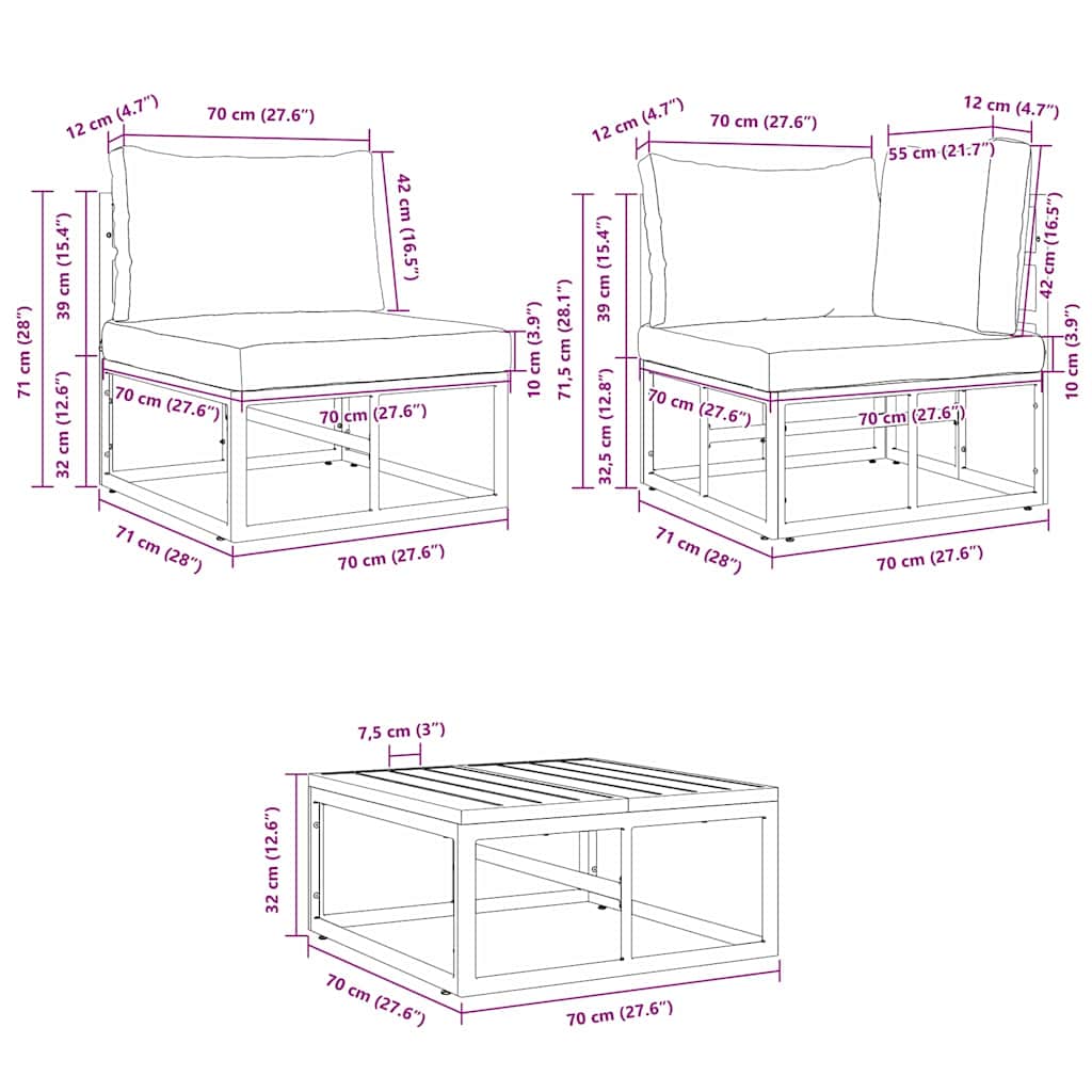 Garten-Sofa-Set mit Kissen 11 pcs Schwarz Aluminium