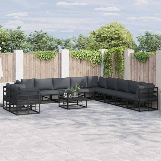 Garten-Sofa-Set mit Kissen 11 pcs Schwarz Aluminium