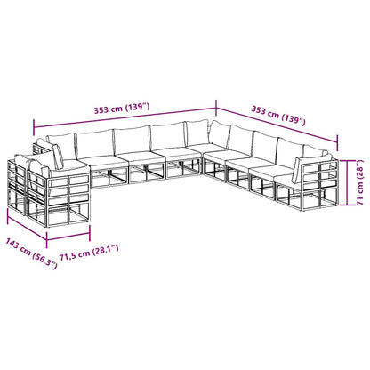 Garten-Sofa-Set mit Kissen 11 pcs Schwarz Aluminium