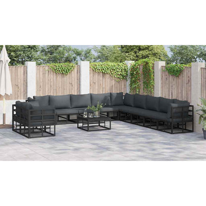 Garten-Sofa-Set mit Kissen 12 pcs Schwarz Aluminium