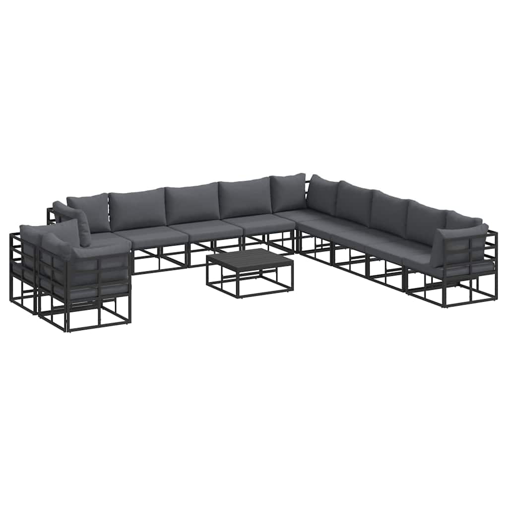 Garten-Sofa-Set mit Kissen 12 pcs Schwarz Aluminium