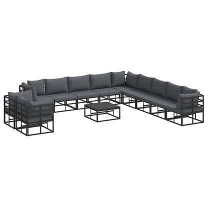 Garten-Sofa-Set mit Kissen 12 pcs Schwarz Aluminium