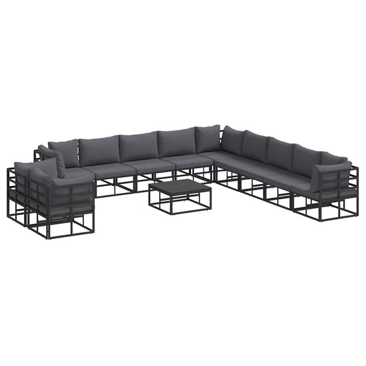 Garten-Sofa-Set mit Kissen 12 pcs Schwarz Aluminium