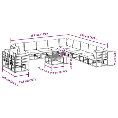 Garten-Sofa-Set mit Kissen 12 pcs Schwarz Aluminium