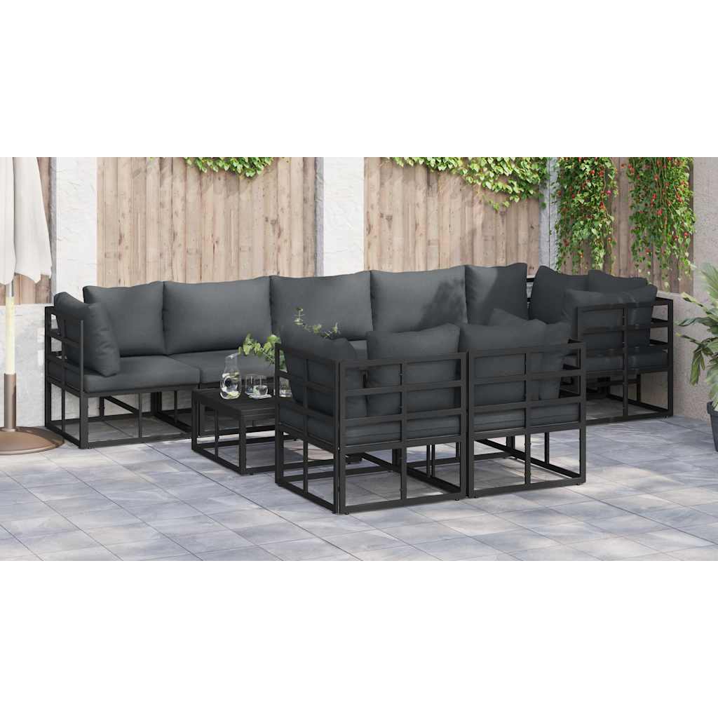 Garten-Sofa-Set mit Kissen 8 pcs Schwarz Aluminium
