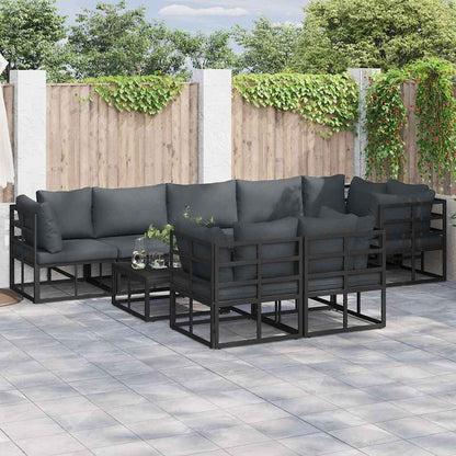 Garten-Sofa-Set mit Kissen 8 pcs Schwarz Aluminium